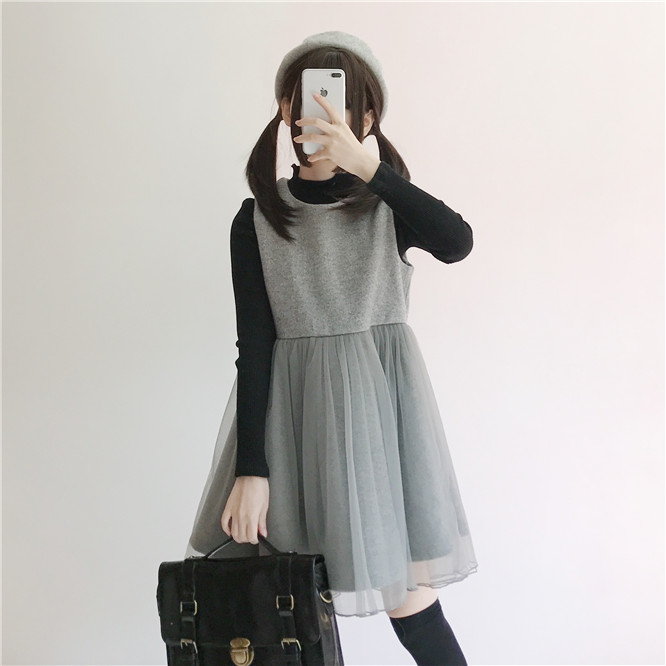 EW20473 Sweet Sleeveless Dress Grey