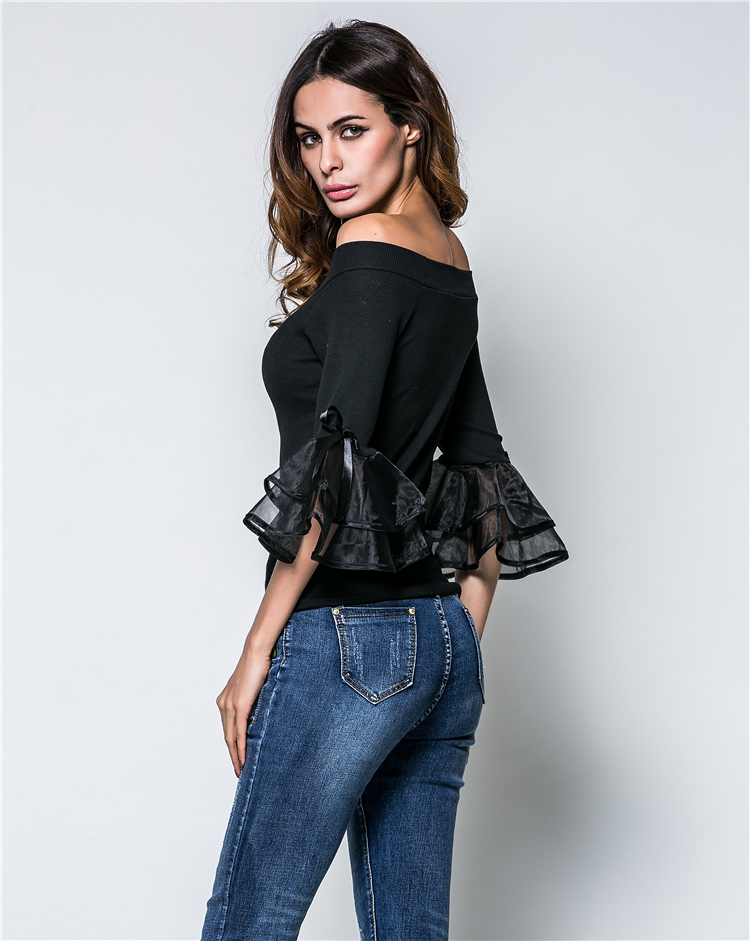 EW20476 Pretty Off-Shoulder Top Black