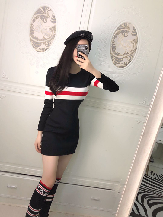 EW20495 Stylish Hugging Dress White Stripe