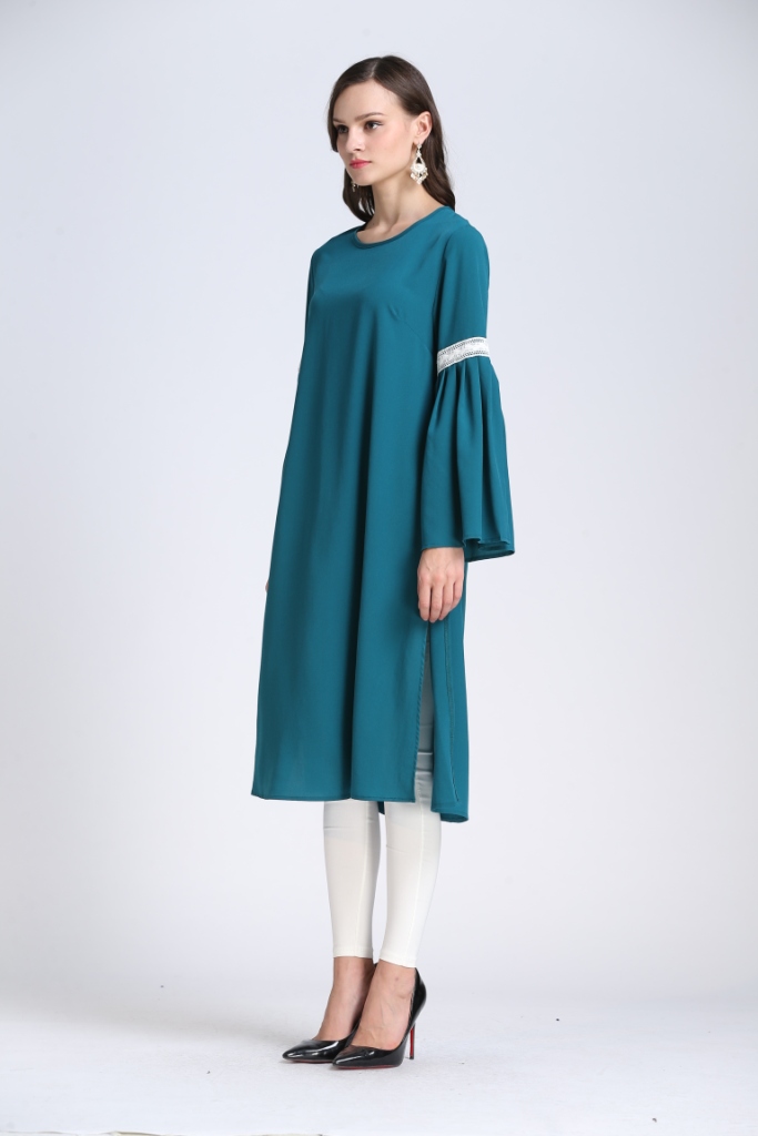 BM70052  Lace Trumpet Sleeve Turquoise
