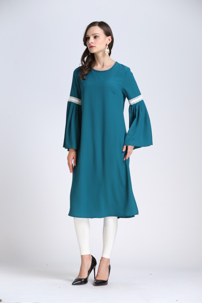 BM70052  Lace Trumpet Sleeve Turquoise