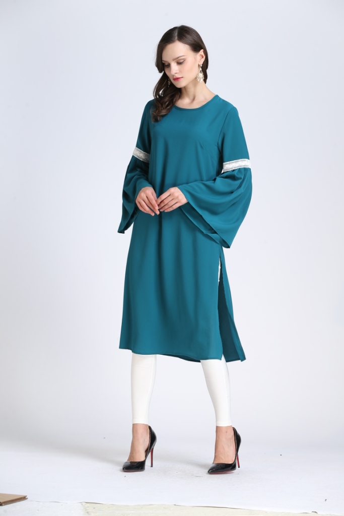 BM70052  Lace Trumpet Sleeve Turquoise
