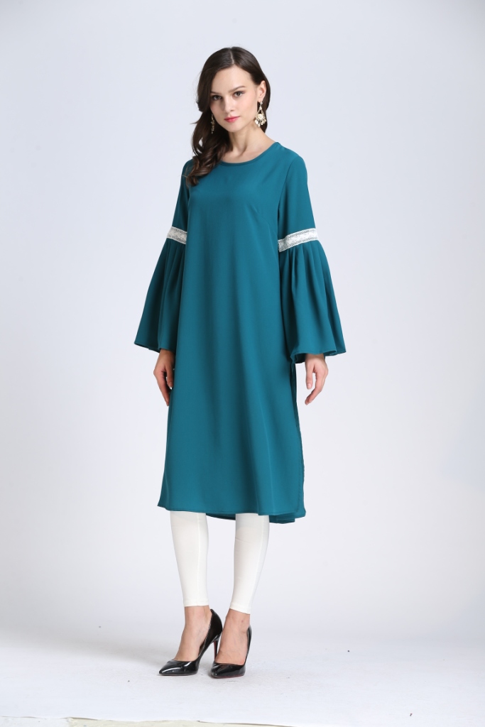 BM70052  Lace Trumpet Sleeve Turquoise