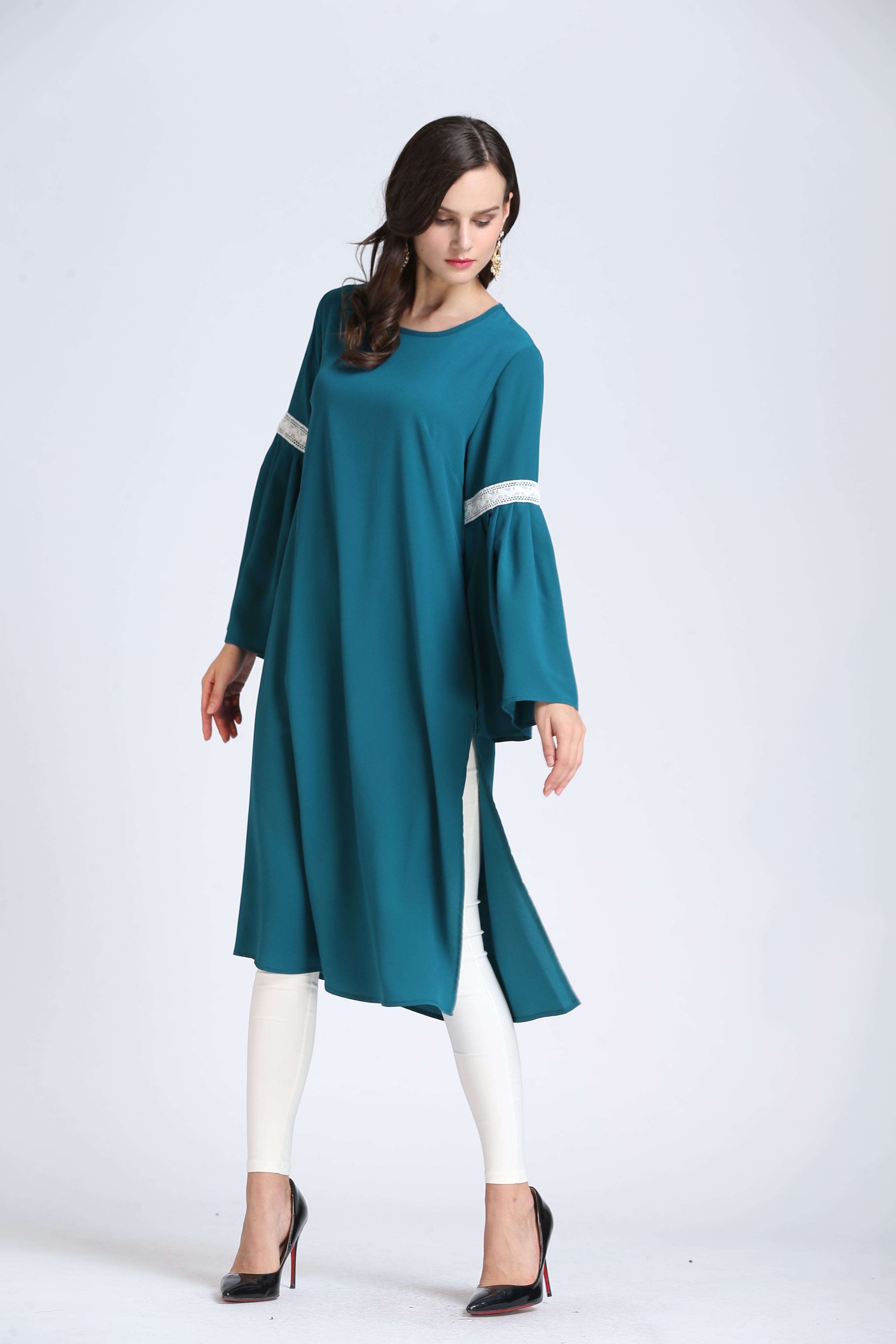 BM70052  Lace Trumpet Sleeve Turquoise