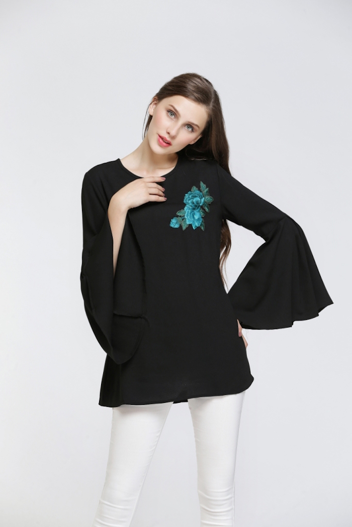 BM70053 Floral Blouse Black