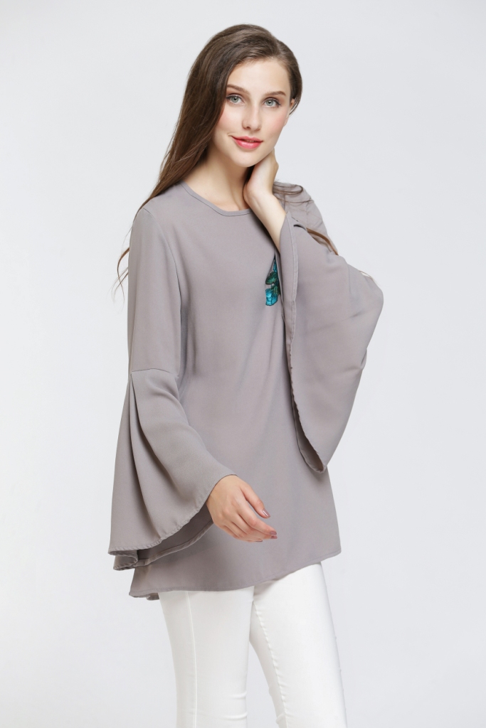 BM70053 Floral Blouse Grey