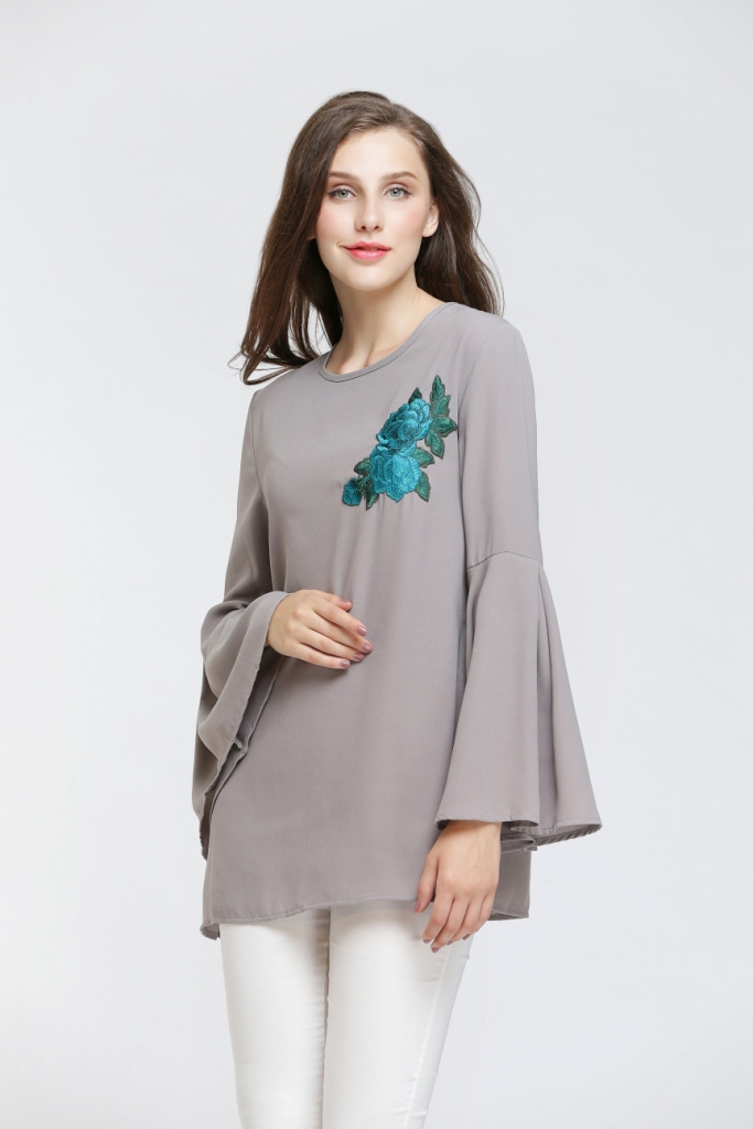 BM70053 Floral Blouse Grey