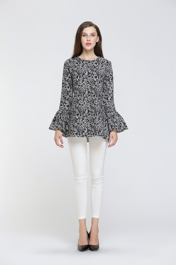 BM70054 Stylish Printed Blouse Black