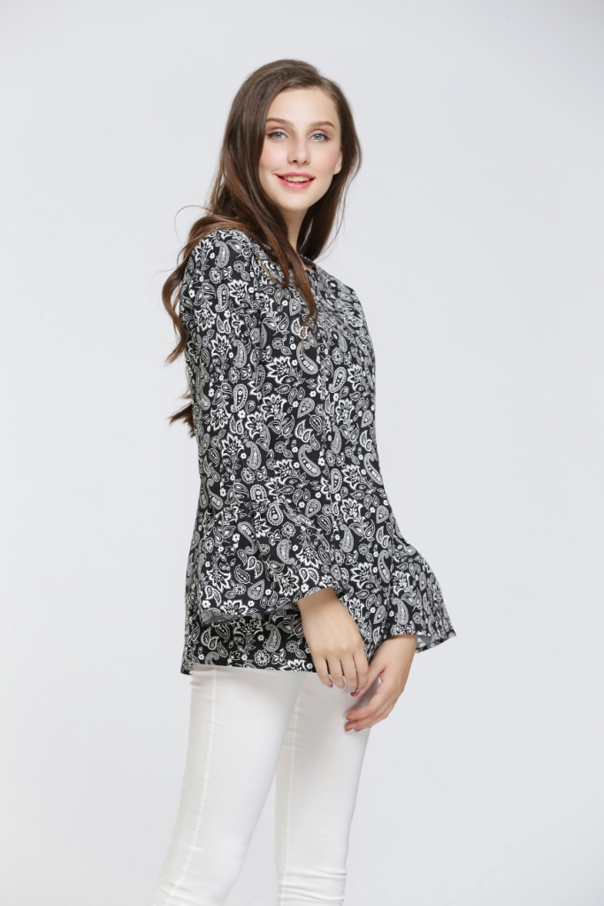 BM70054 Stylish Printed Blouse Black