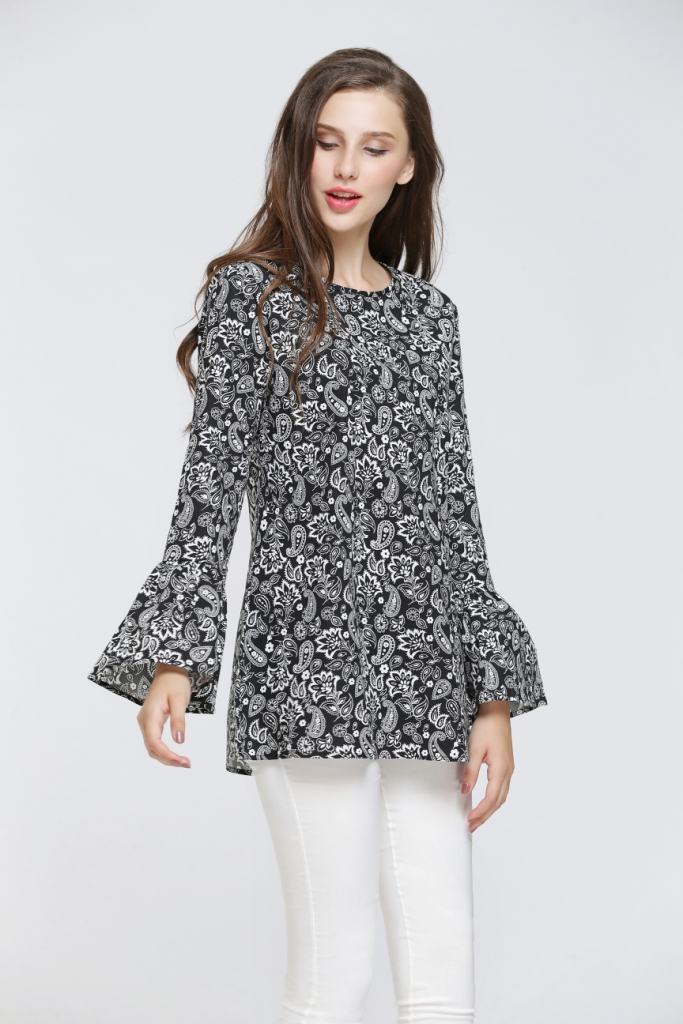 BM70054 Stylish Printed Blouse Black
