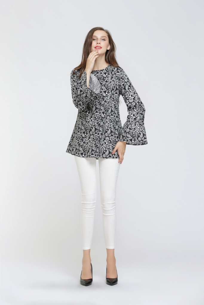 BM70054 Stylish Printed Blouse Black
