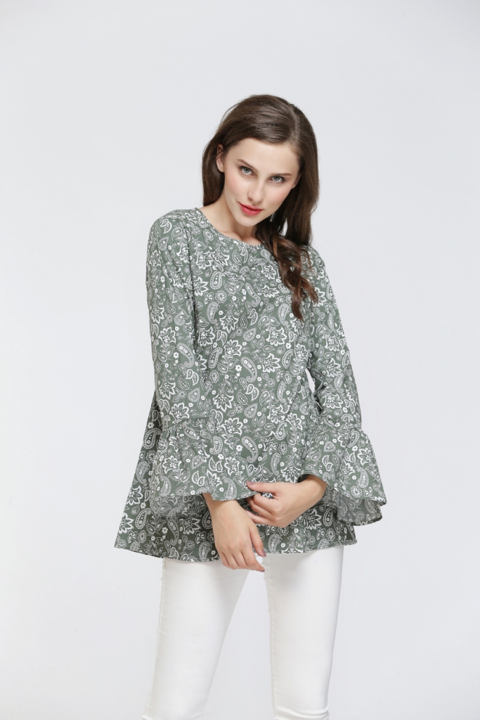 BM70054 Stylish Printed Blouse Green