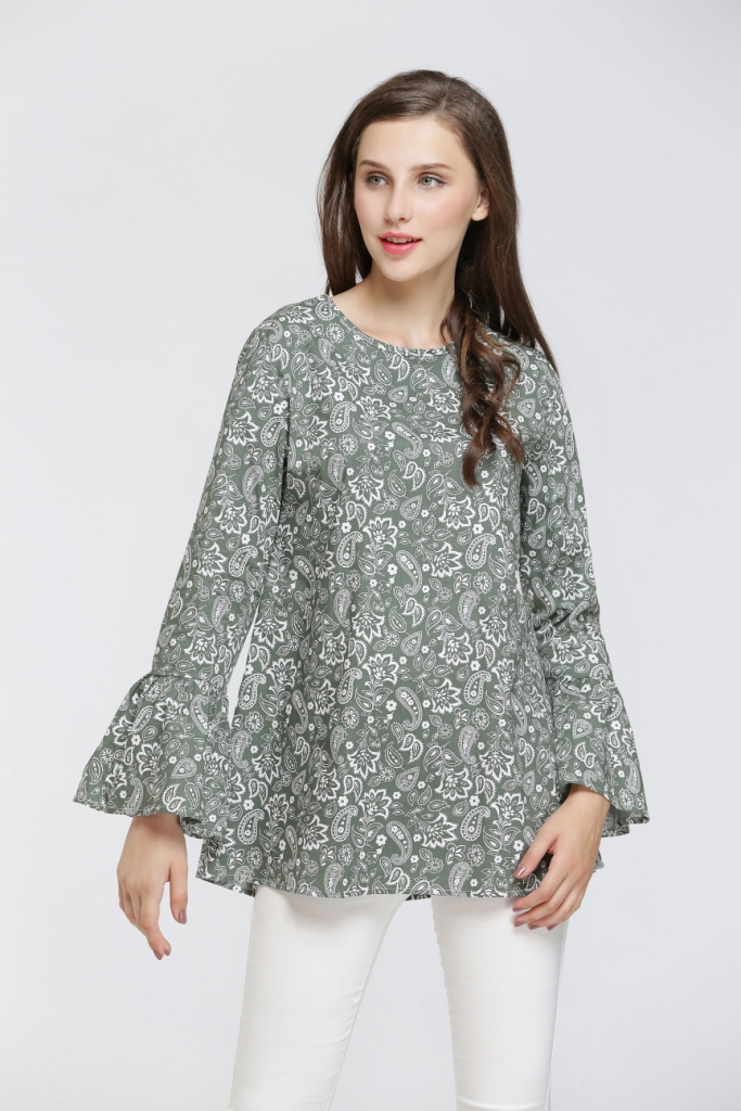 BM70054 Stylish Printed Blouse Green