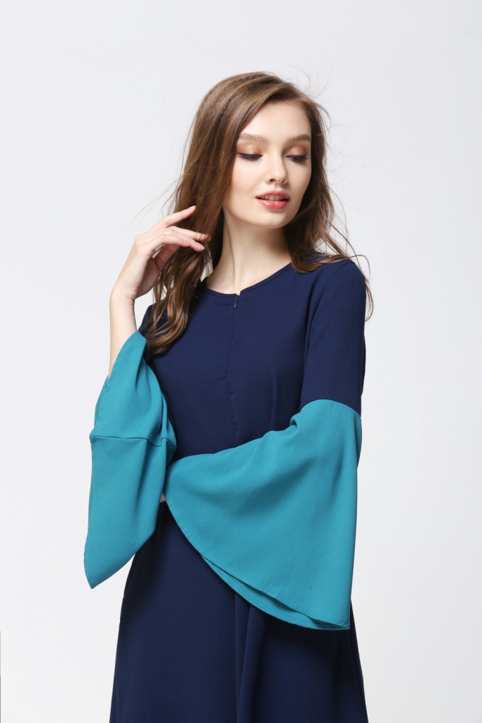 BM70055 Fashion Dual Color Long Top Dark Blue