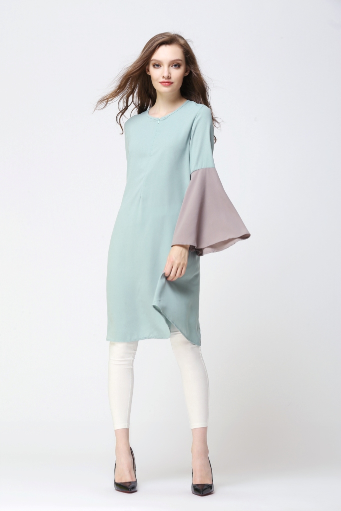 BM70055 Fashion Dual Color Long Top Green