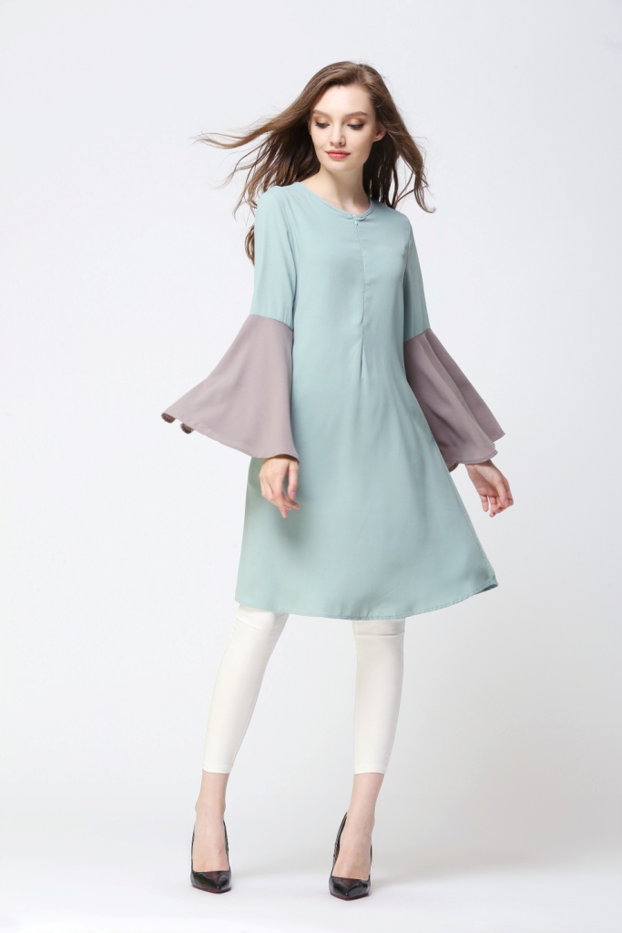 BM70055 Fashion Dual Color Long Top Green