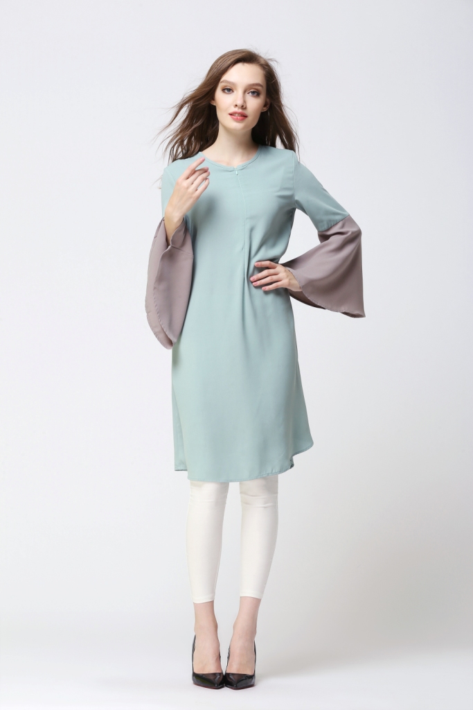 BM70055 Fashion Dual Color Long Top Green