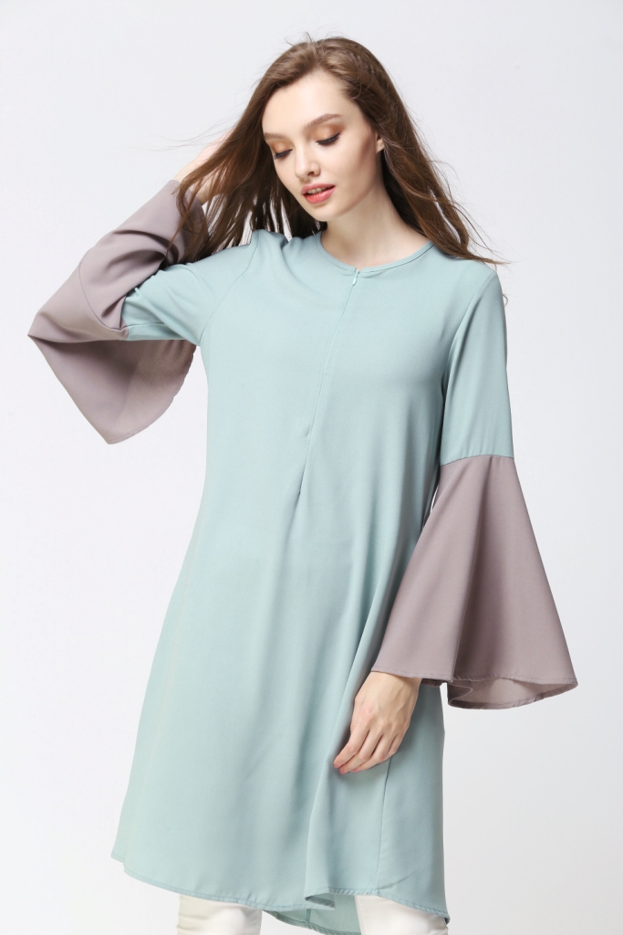 BM70055 Fashion Dual Color Long Top Green