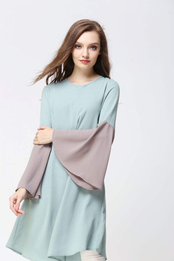 BM70055 Fashion Dual Color Long Top Green