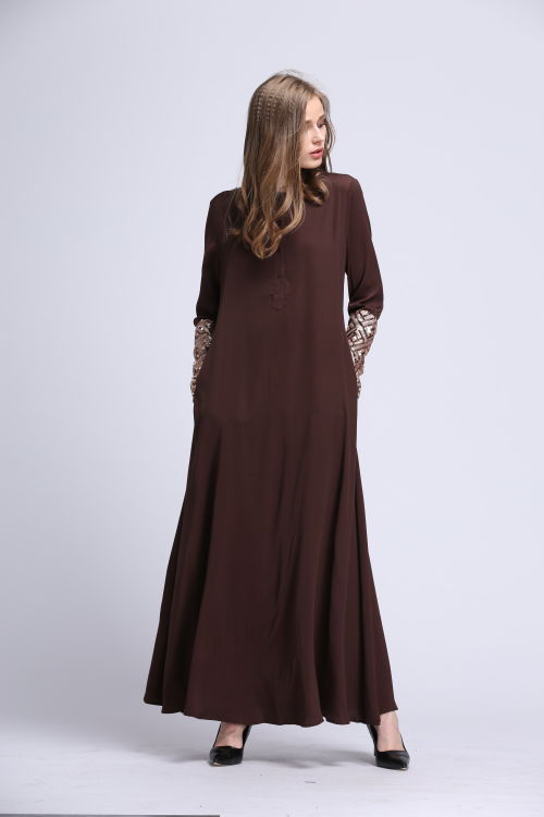 BM70065 Elegant Sequin Jubah Dark Brown