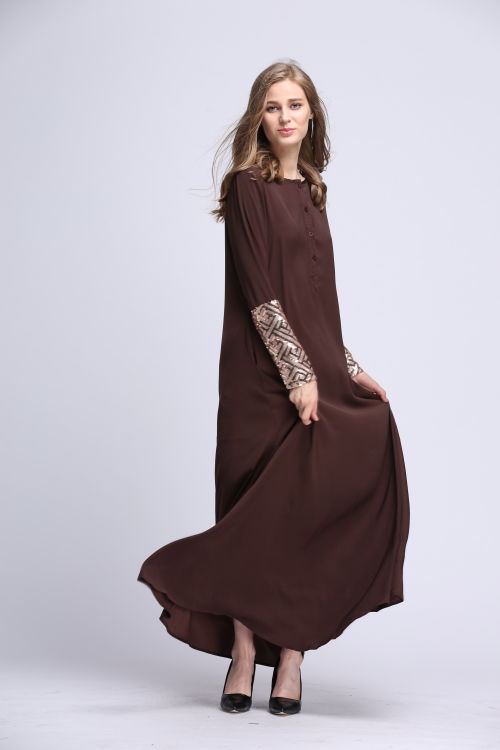 BM70065 Elegant Sequin Jubah Dark Brown