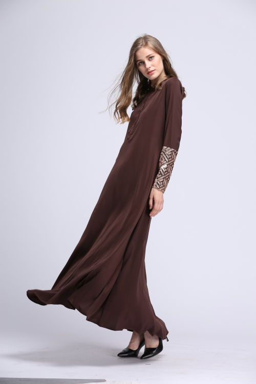 BM70065 Elegant Sequin Jubah Dark Brown