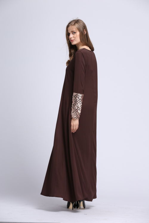 BM70065 Elegant Sequin Jubah Dark Brown