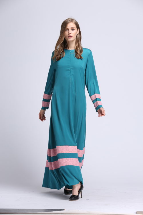BM70066 Elegant Lace Satin Jubah Turquoise