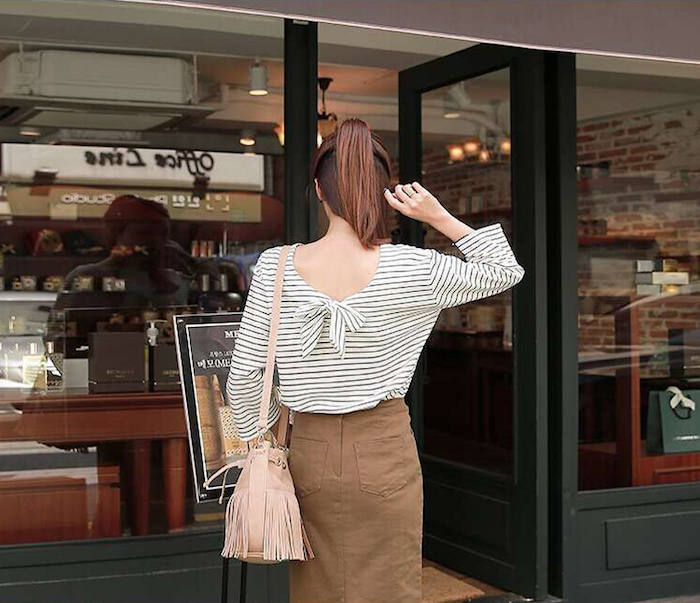 BM70071 Korea Fashion Ribbon Top White