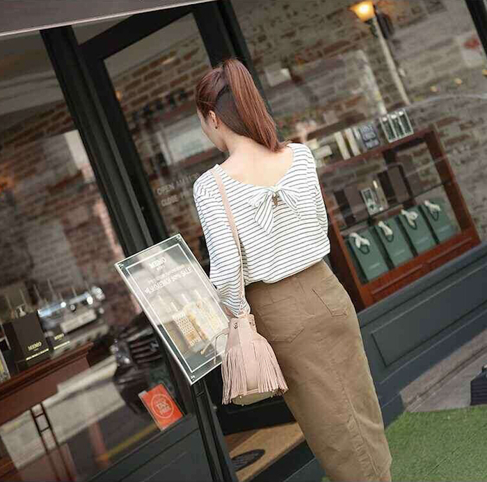 BM70071 Korea Fashion Ribbon Top White