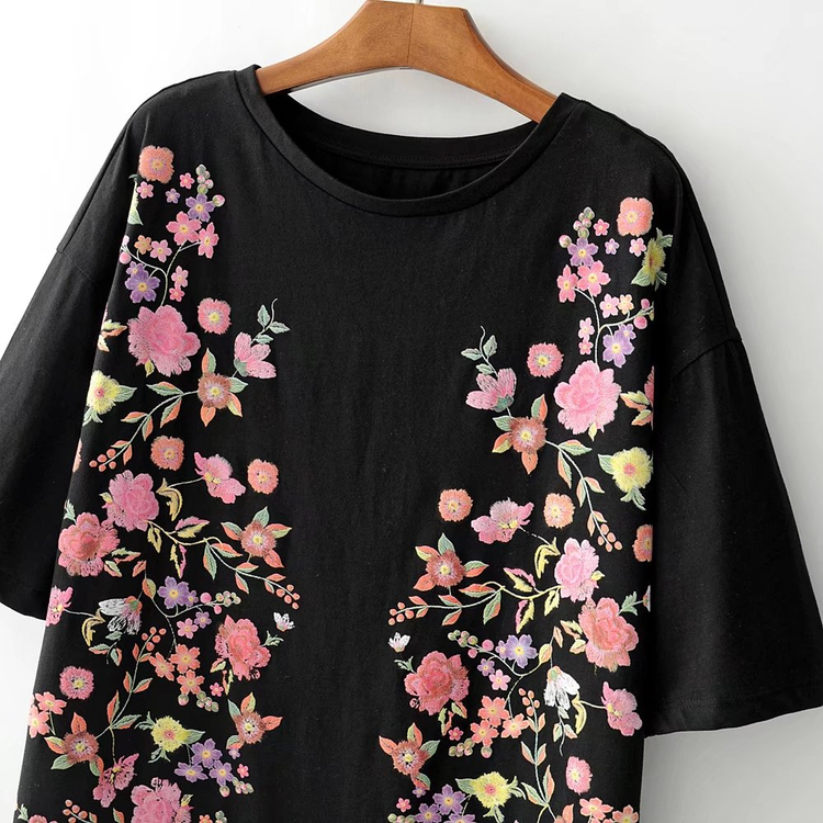 BM70076 Stylish Embroidered Dress Black