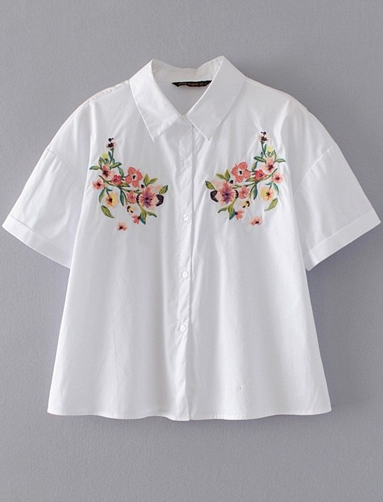 Embroidered Loose Button Shirt
