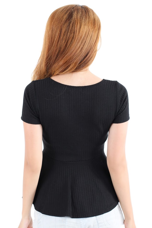 QA-222 Stylish Peplum Top Black