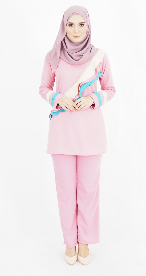 SW4774 Blouse & Pant Set (Plus Size) Pink