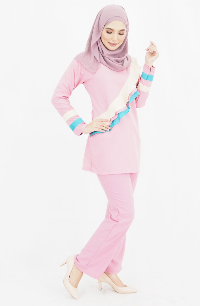 SW4774 Blouse & Pant Set (Plus Size) Pink