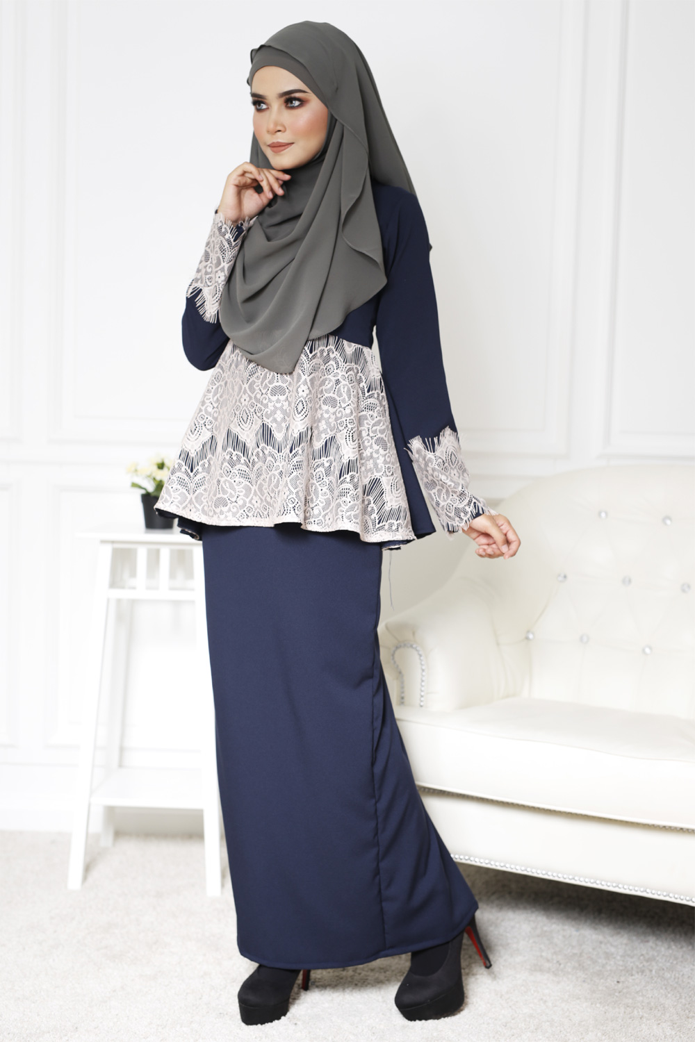 SW4822 Pretty Baju Kurung Dark Blue