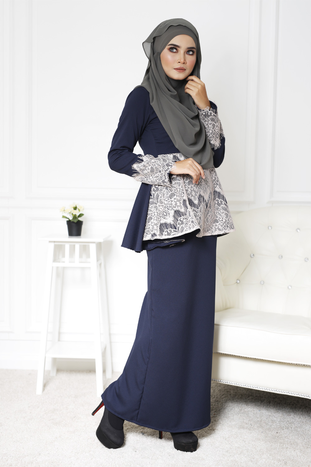 SW4822 Pretty Baju Kurung Dark Blue