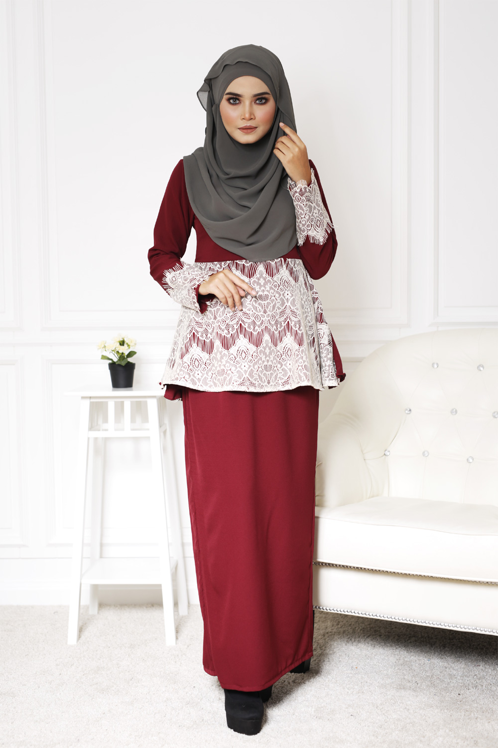 SW4822 Pretty Baju Kurung Maroon