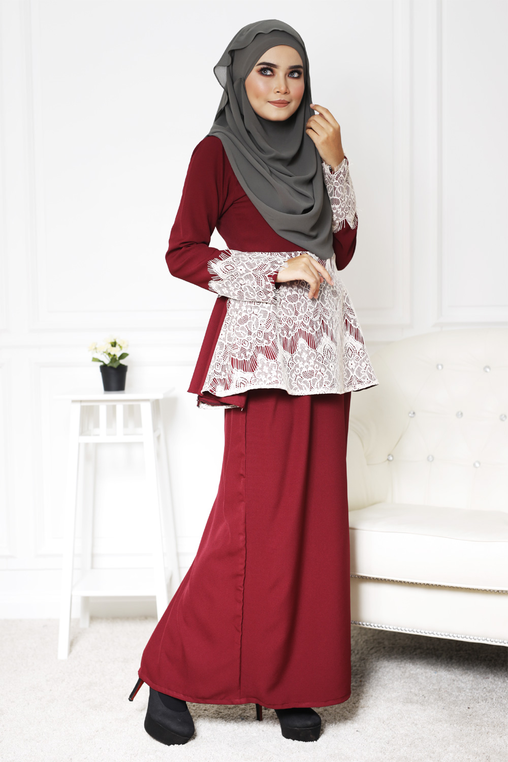 SW4822 Pretty Baju Kurung Maroon