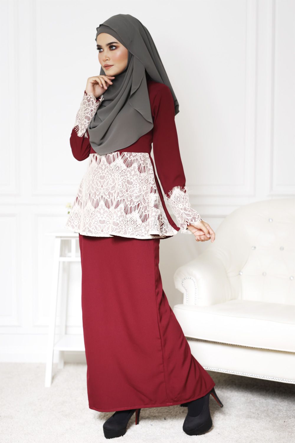 SW4822 Pretty Baju Kurung Maroon
