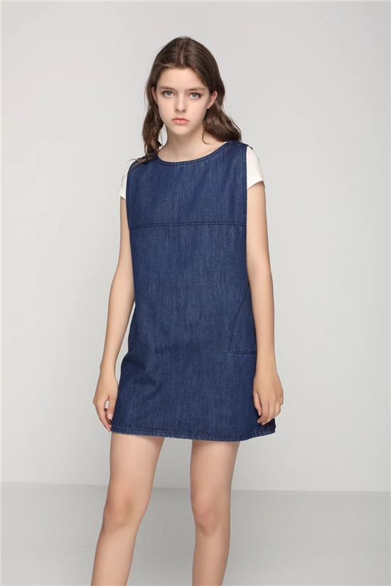 BM70132 Stylish Sleeveless Denim Dress Blue