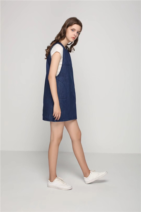 BM70132 Stylish Sleeveless Denim Dress Blue