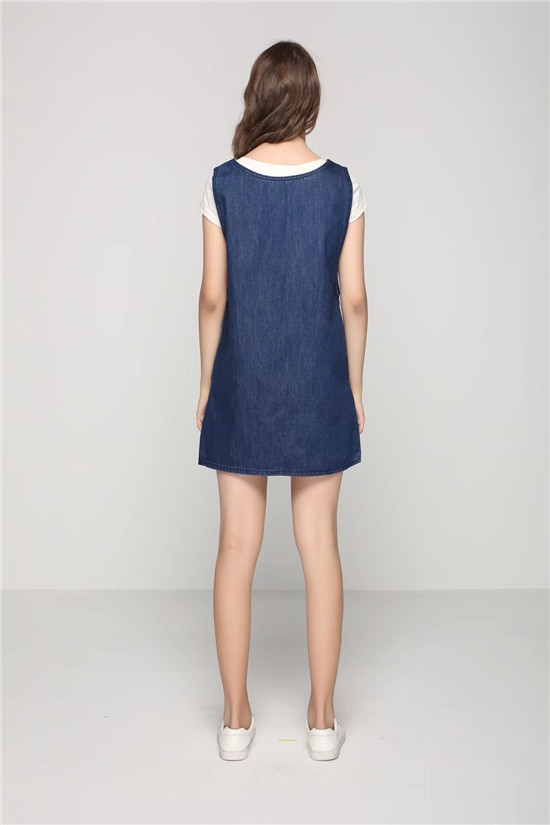 BM70132 Stylish Sleeveless Denim Dress Blue