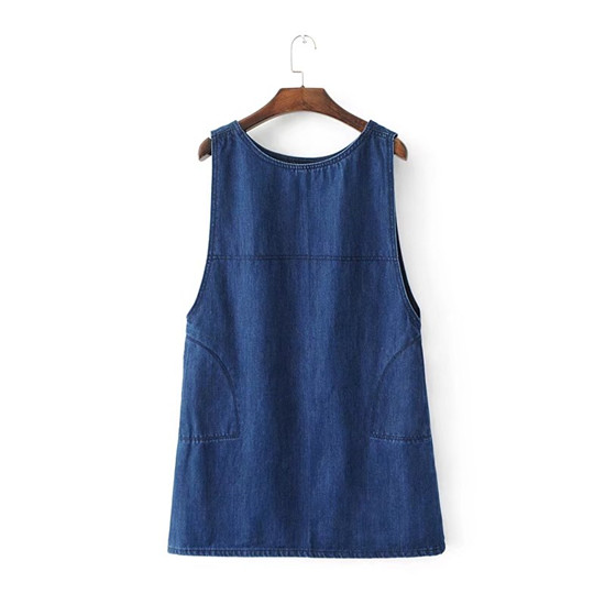 BM70132 Stylish Sleeveless Denim Dress Blue