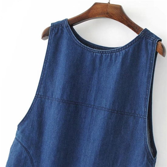 BM70132 Stylish Sleeveless Denim Dress Blue