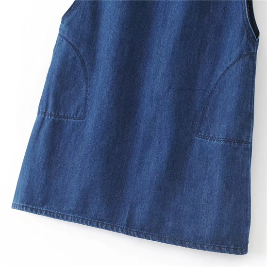 BM70132 Stylish Sleeveless Denim Dress Blue