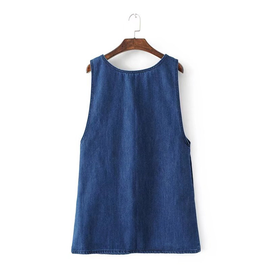 BM70132 Stylish Sleeveless Denim Dress Blue