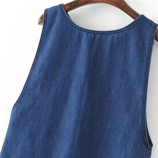 BM70132 Stylish Sleeveless Denim Dress Blue