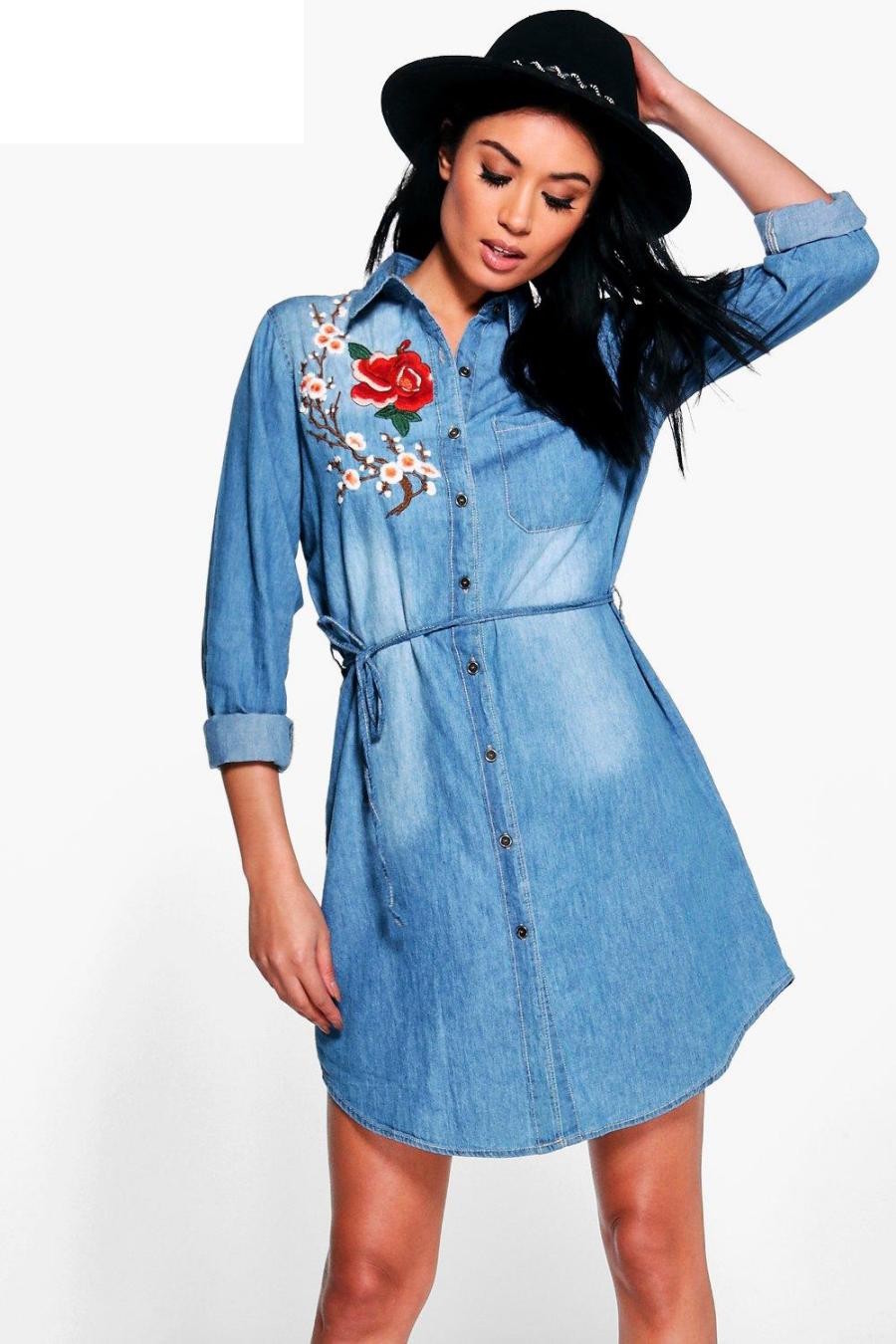 BM70137 Trendy Denim Dress Blue