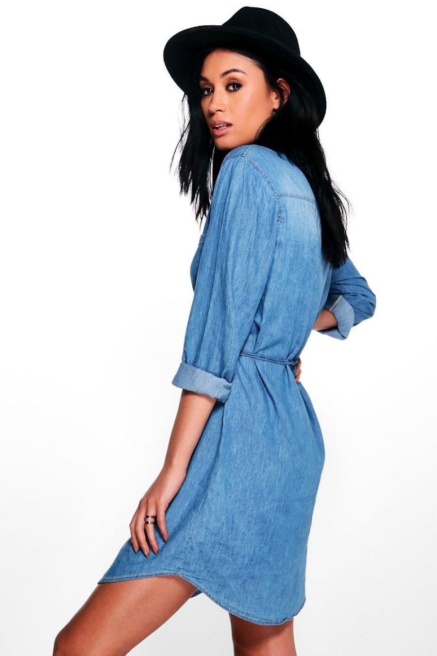 BM70137 Trendy Denim Dress Blue